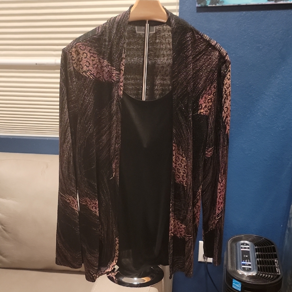 Black, Gold and Pink Patterned Blouse With Attached Shell